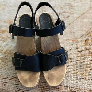 No 6 wedge clog sandals. Soft black leather. Size 40